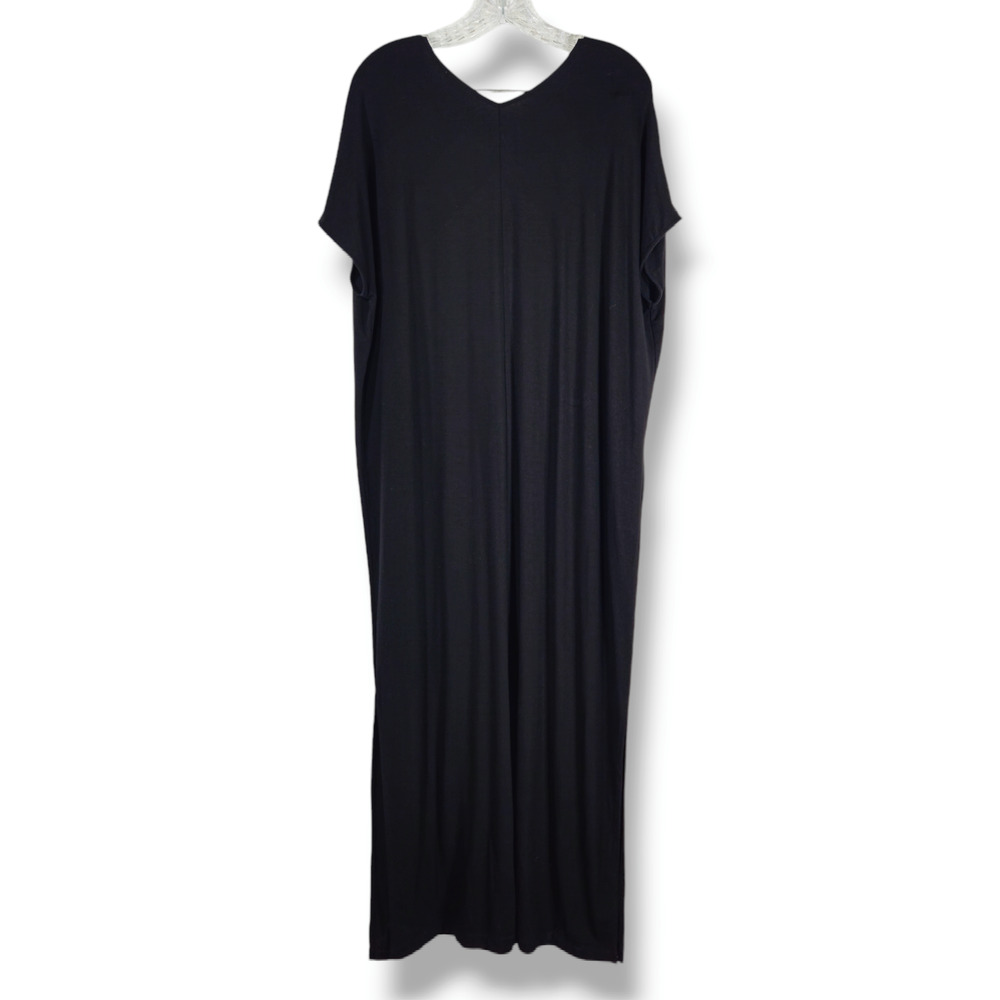 EUC Lilla P Double V-Neck Oversized Stretch Jersey Maxi Dress Sz. XL [14]‎ Black - Picture 2 of 7